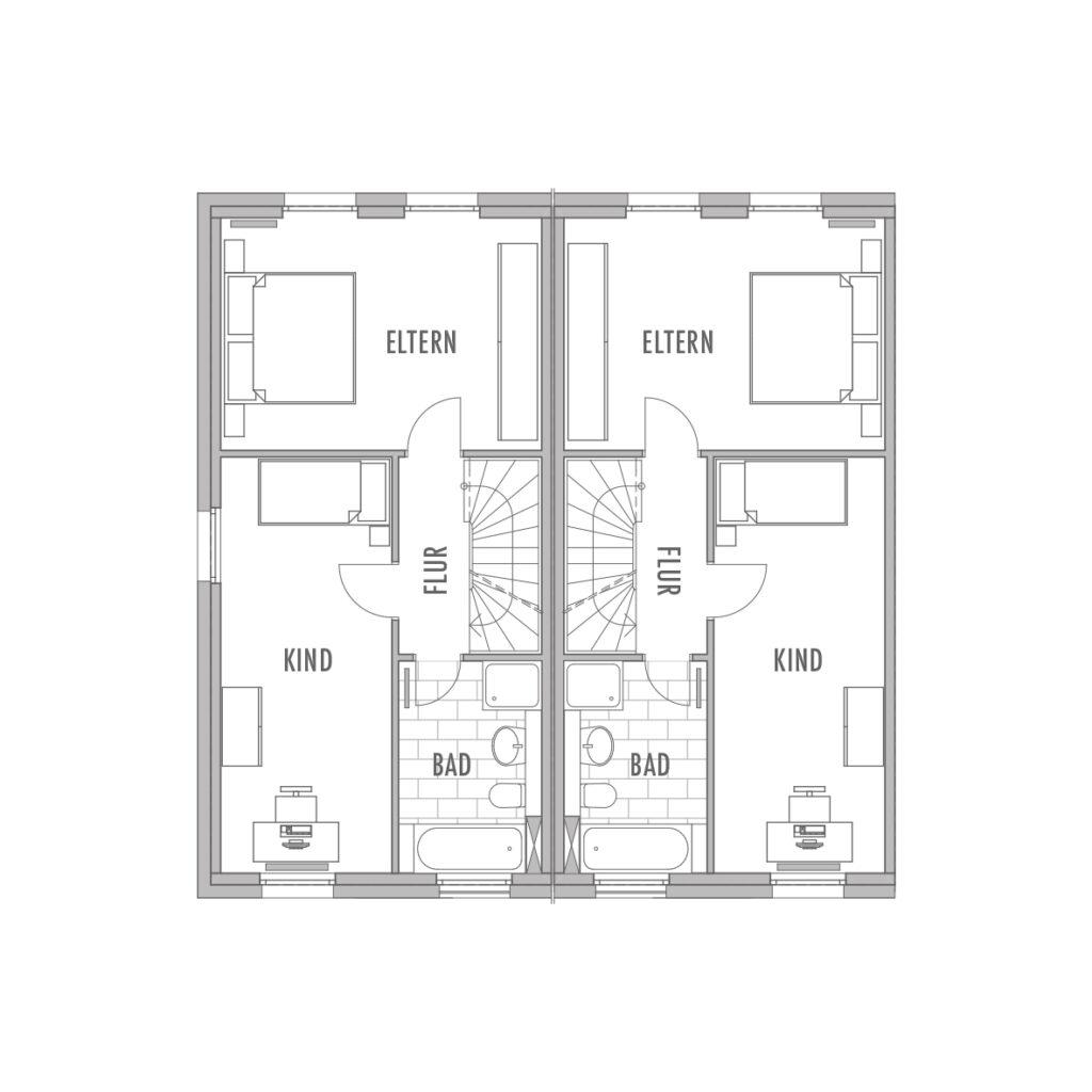 Obergeschoss mit 2 bis 3 Zimmer der Reihenhäuser Achern