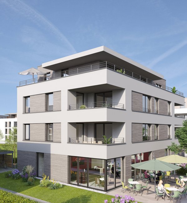 Dein neues Zuhause in Achern - AVANTUM Eigentumswohnungen mit Bäckerei/Café im Erdgeschoss 5. Baufeld.